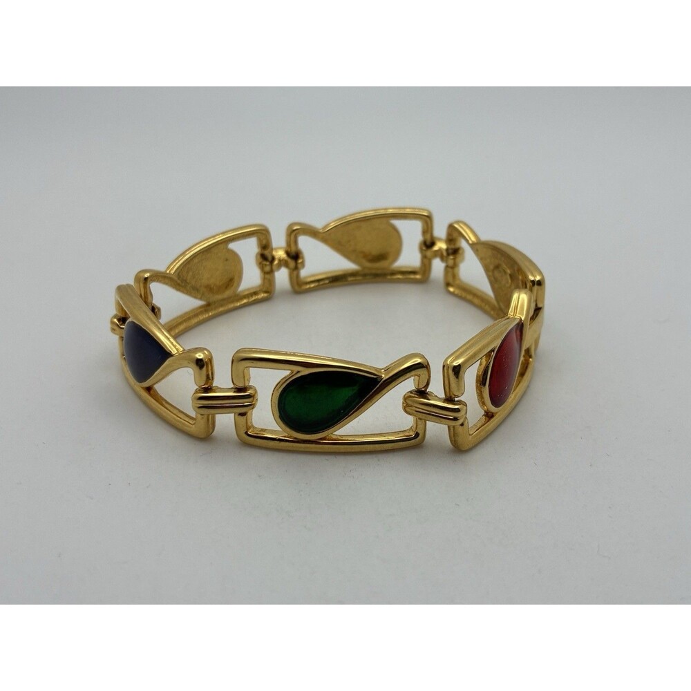 Teardrop Rhinestone Multi Colors Gold Tone Premier Design Bracelet Vintage 7”